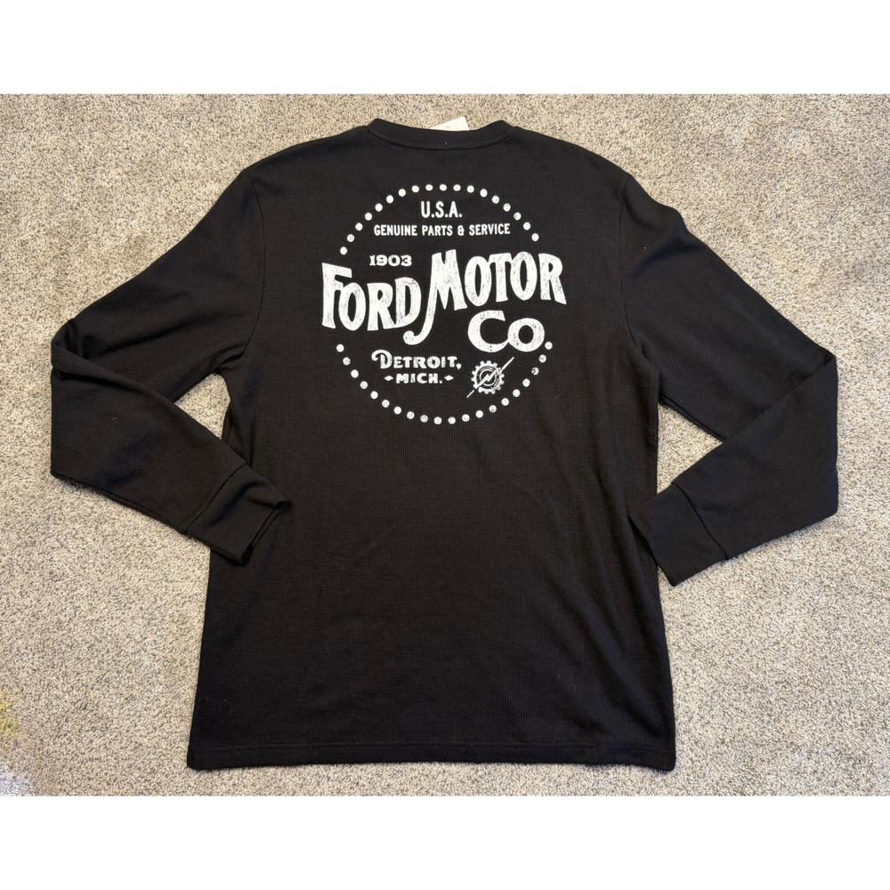 Ford Thermal Shirt Mens XL Black New Waffle‎ Knit Long Sleeve Graphic Tee